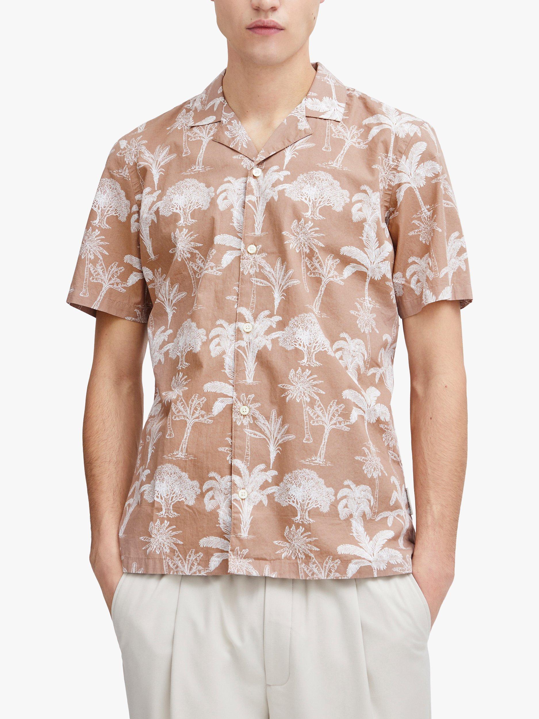 Casual Friday Anton Short Sleeve Palm Linen Shirt, Beaver Fur