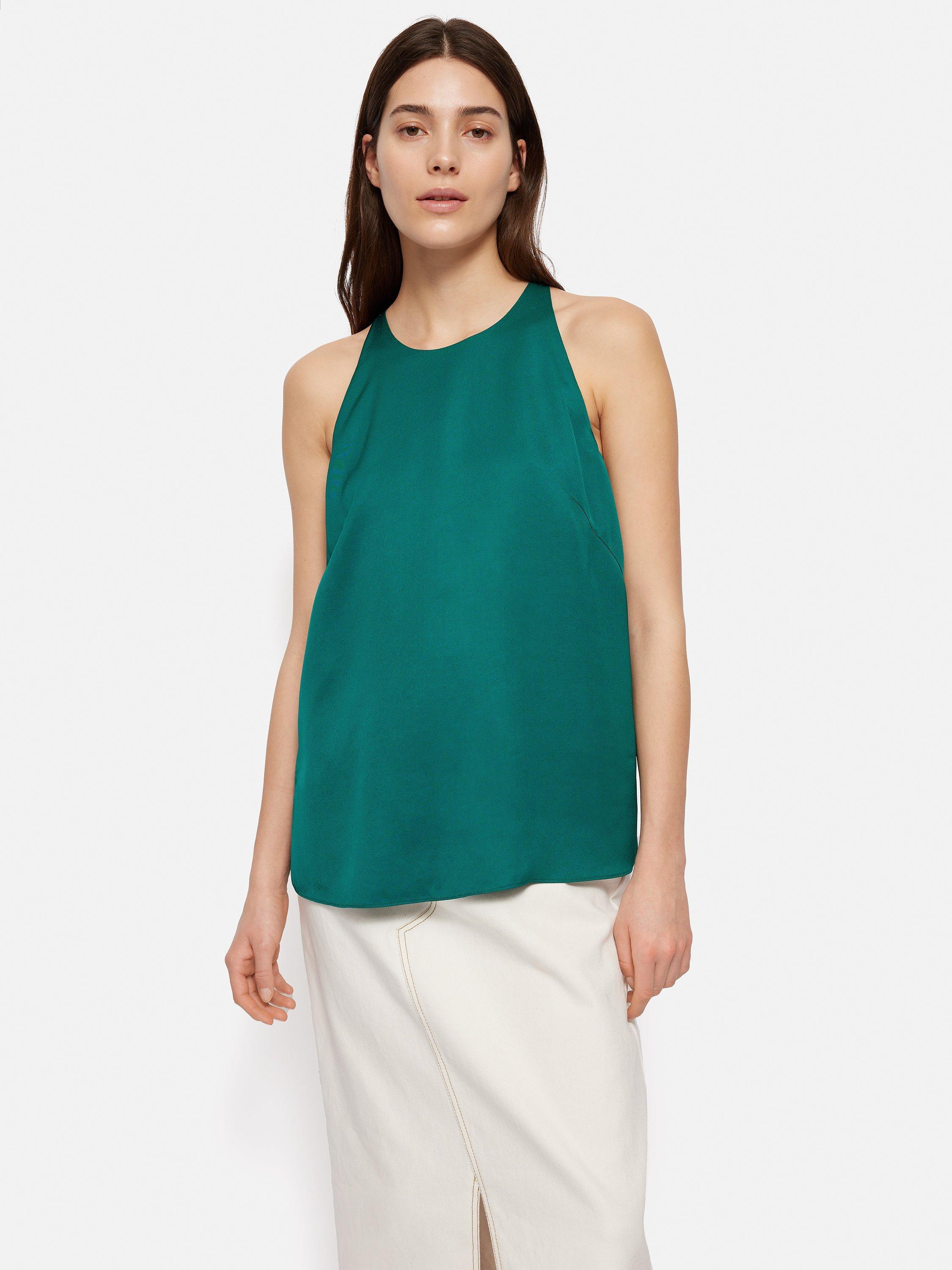Jigsaw Sleeveless Satin Top, Green
