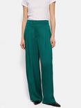 Jigsaw Pleat Front Wide Leg Satin Trousers, Green