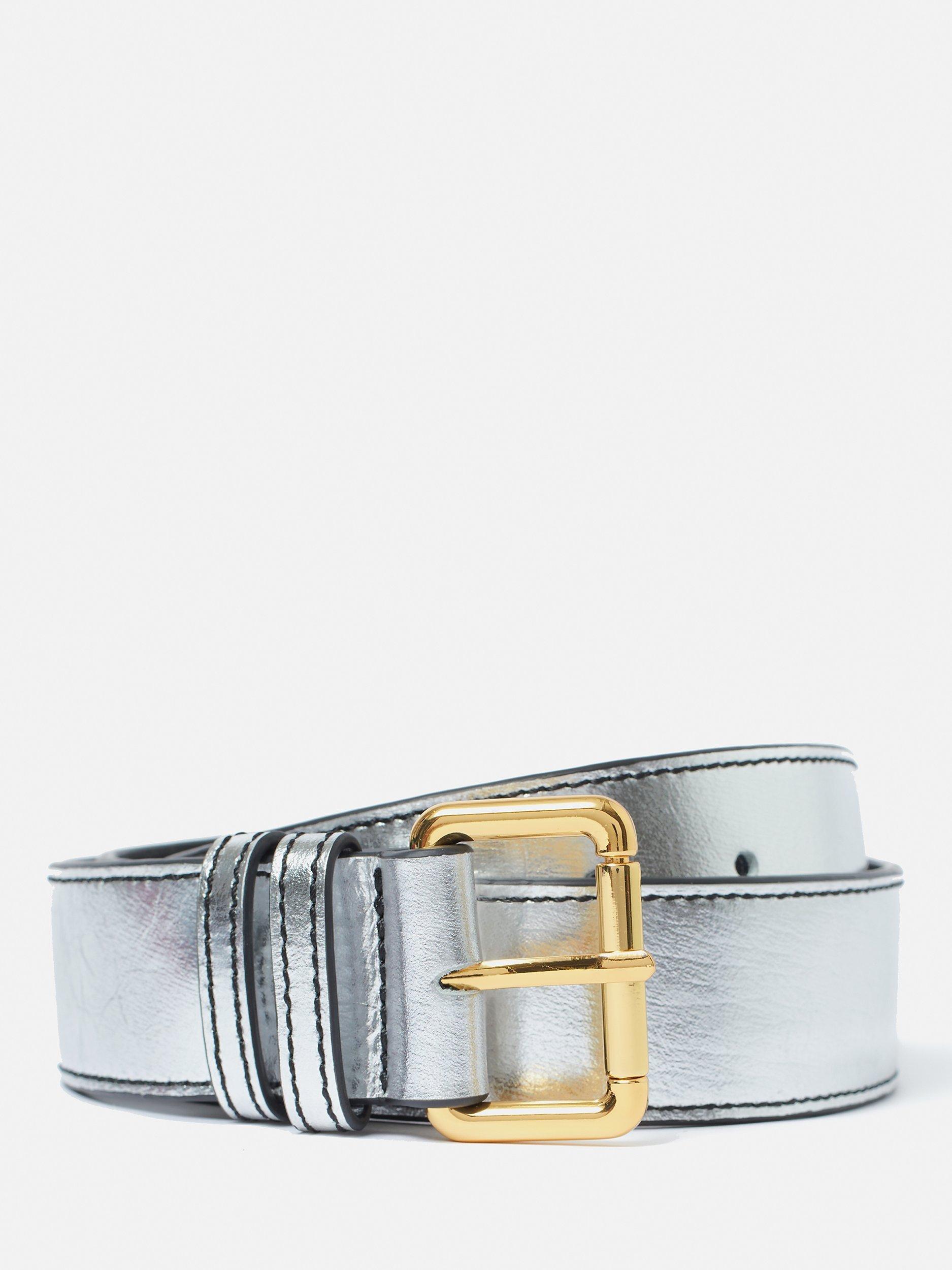 Jigsaw Metallic Leather Belt Silver