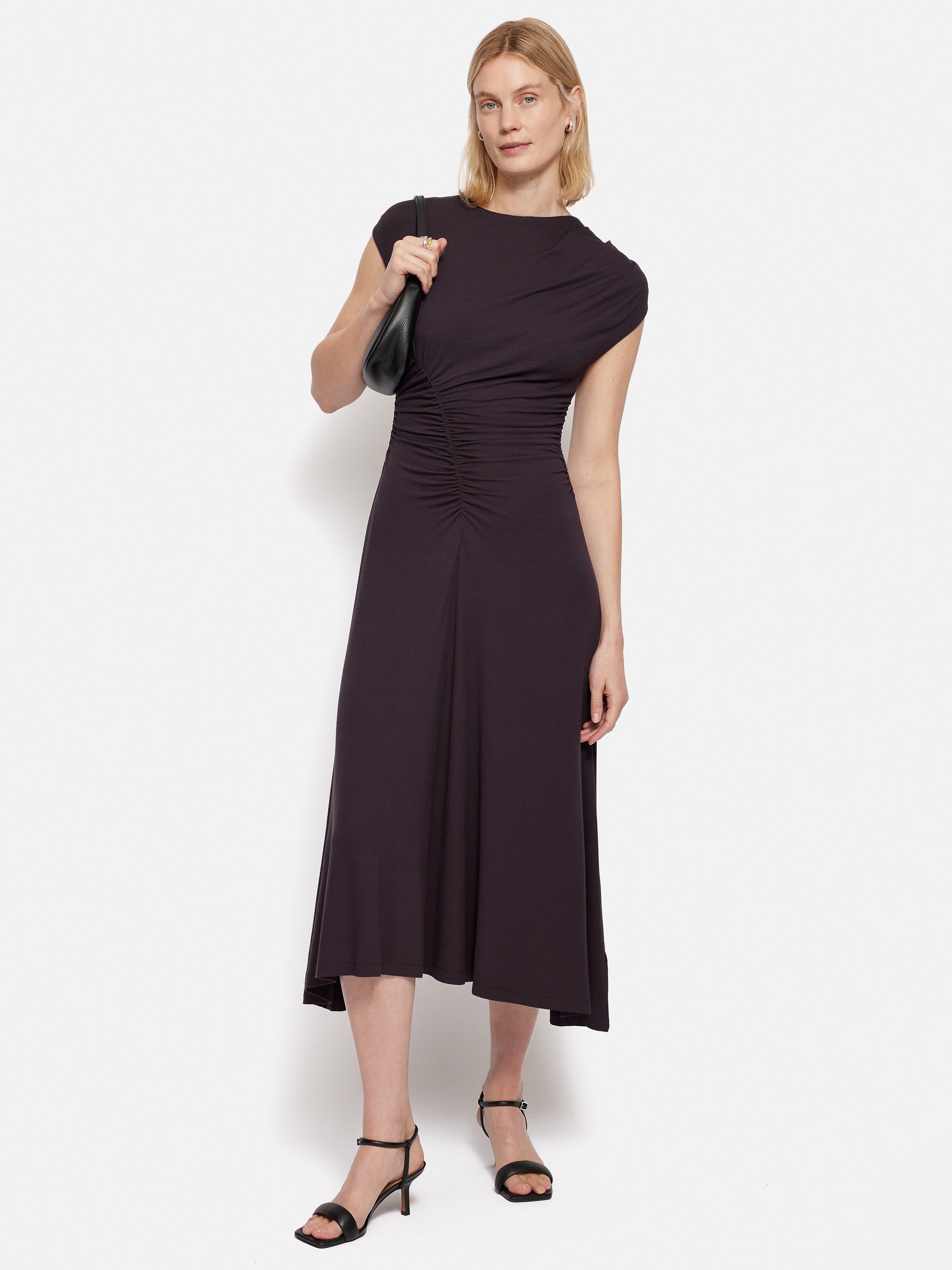 Jigsaw Drape Pleat Jersey Midi Dress, Purple, S