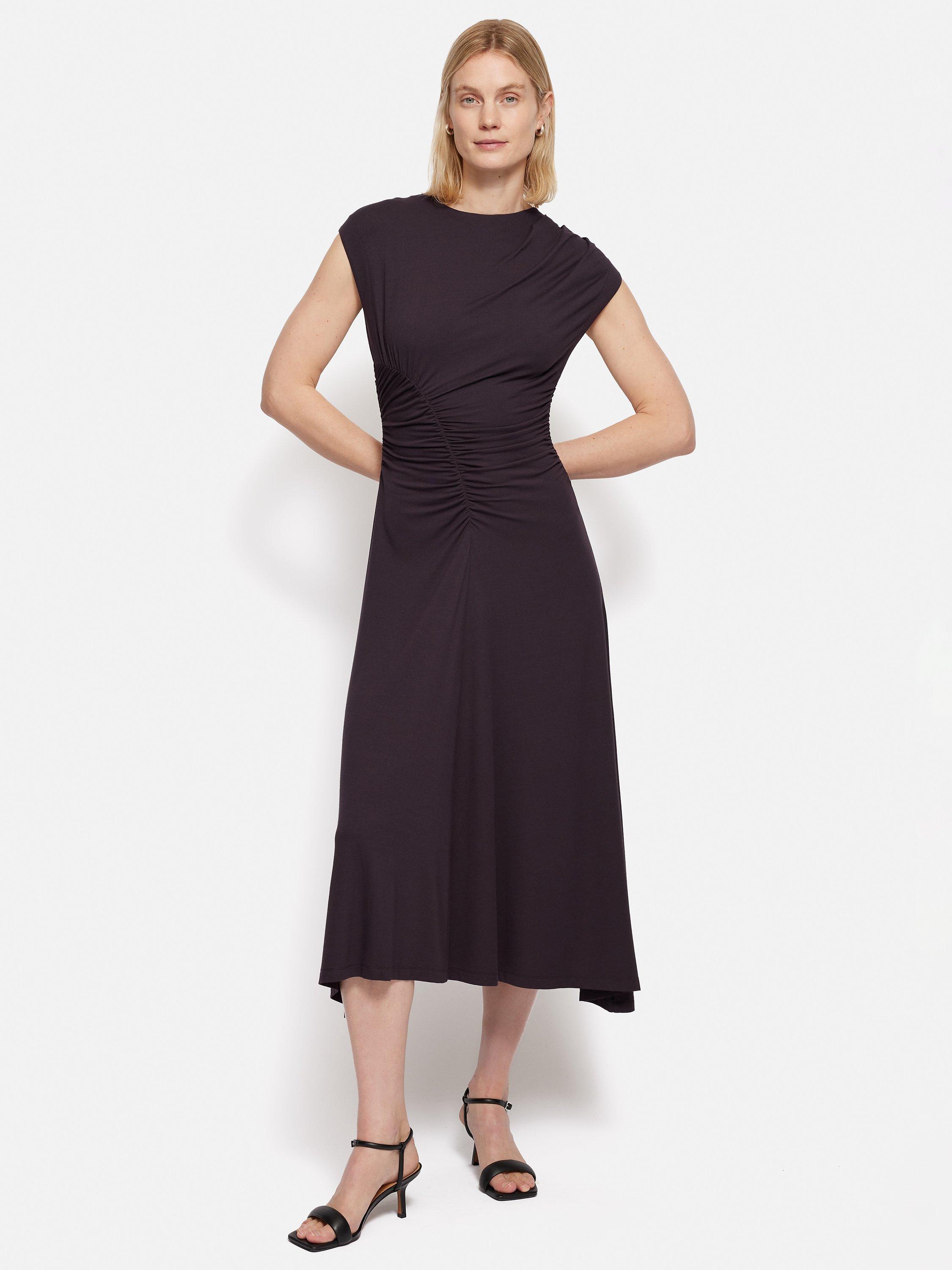 Jigsaw Drape Pleat Jersey Midi Dress, Purple, S