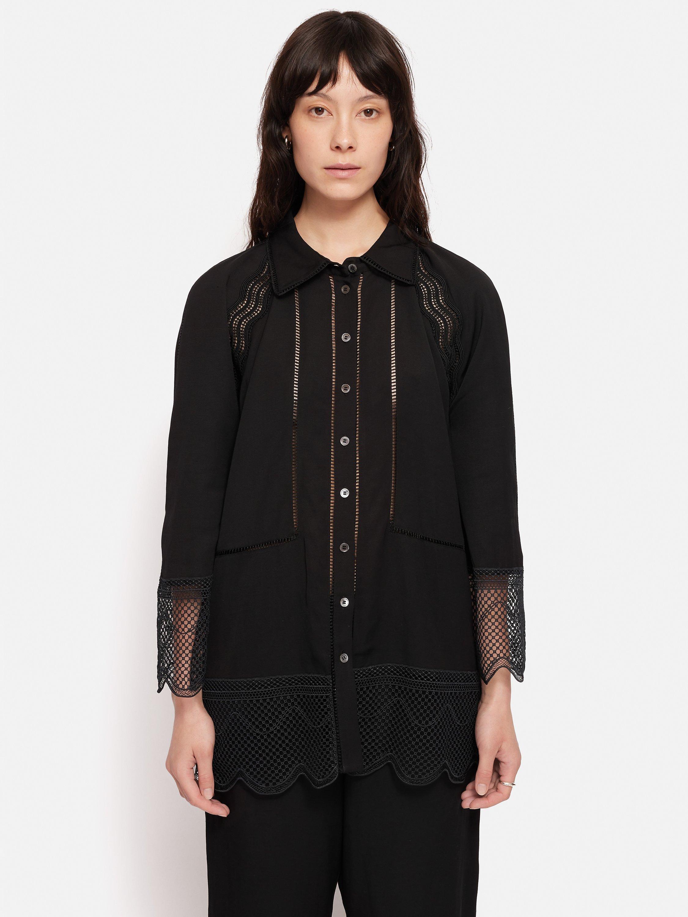 Jigsaw Scallop Lace Trim Shirt, Black