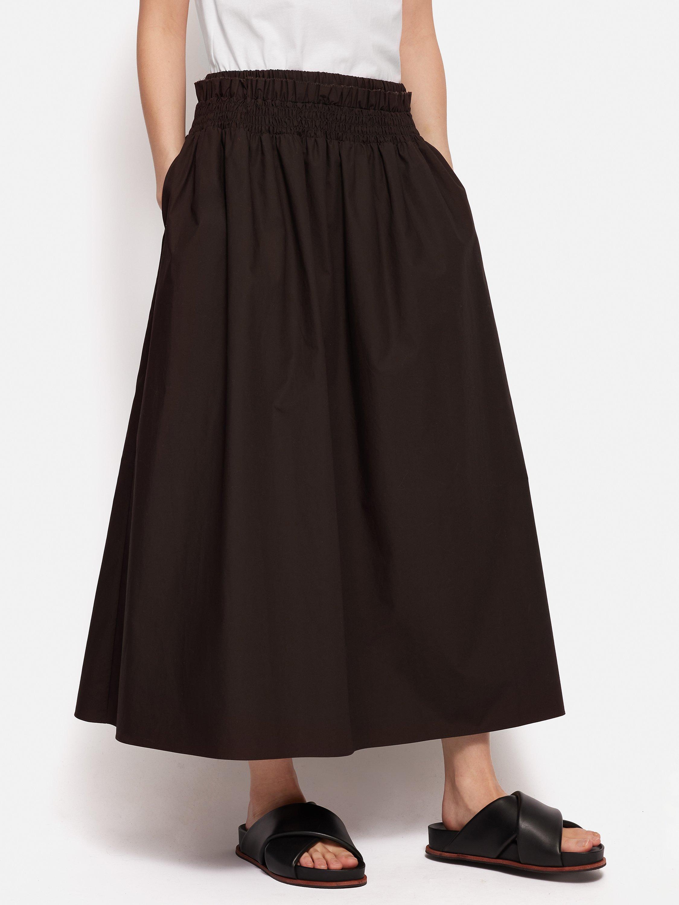 Jigsaw Cotton Poplin Midi Skirt, Brown