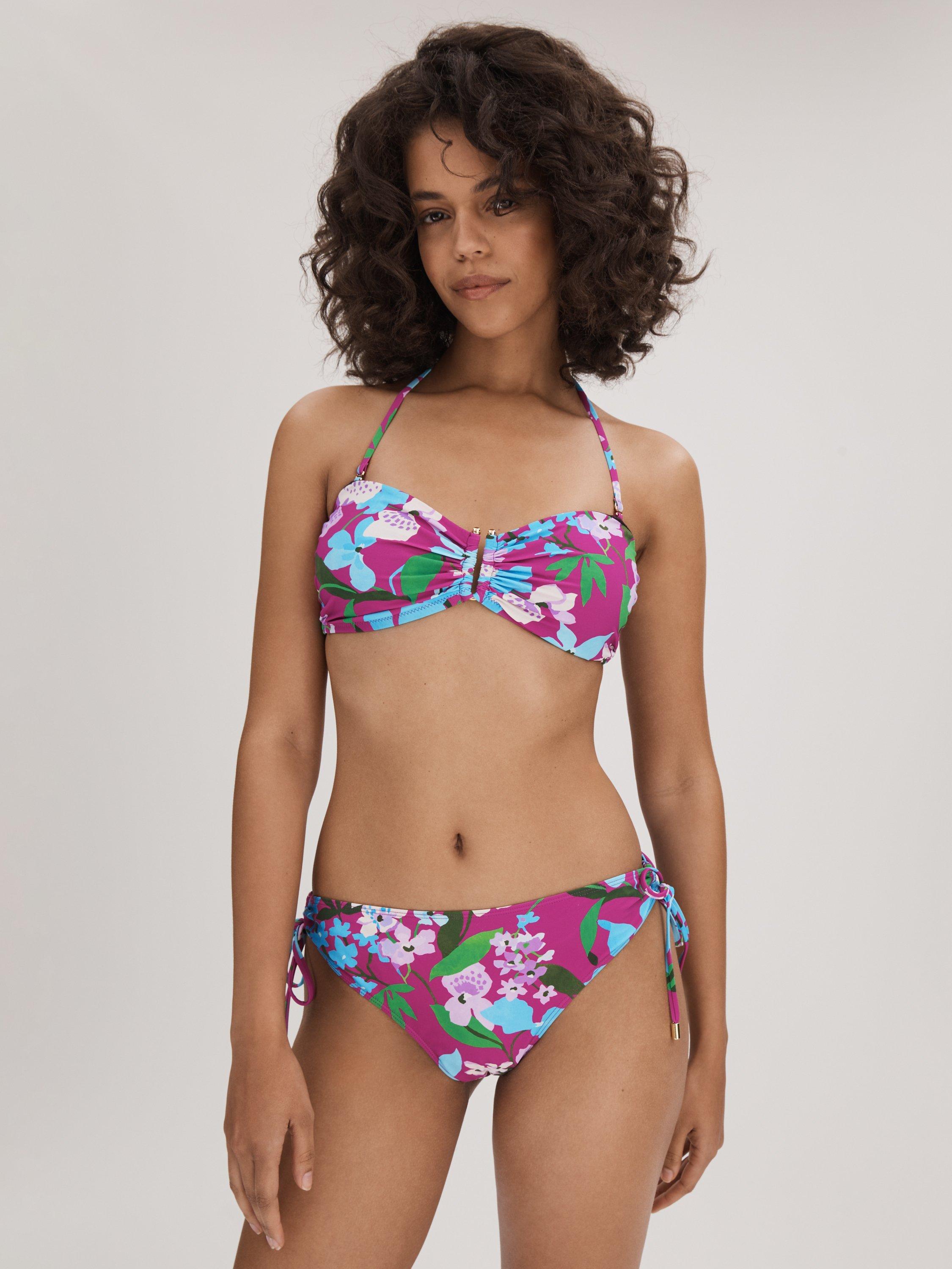 FLORERE Floral Print Side Ruched Bikini Bottoms, Multi