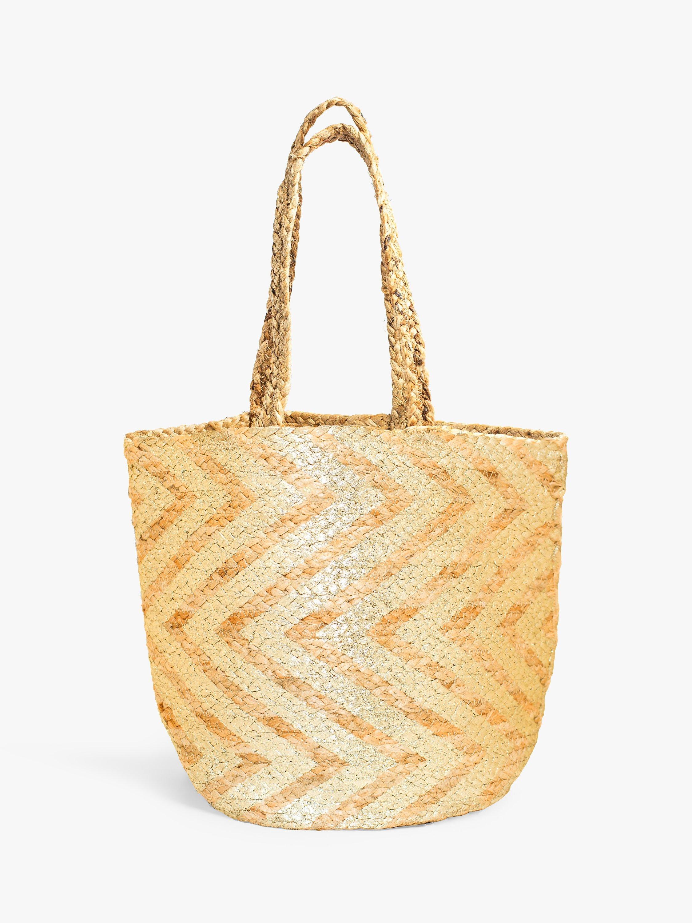 Product image 1 of 3, which shows Bloom & Bay Whitley Jute Chevron Basket Bag, Natural, One Size