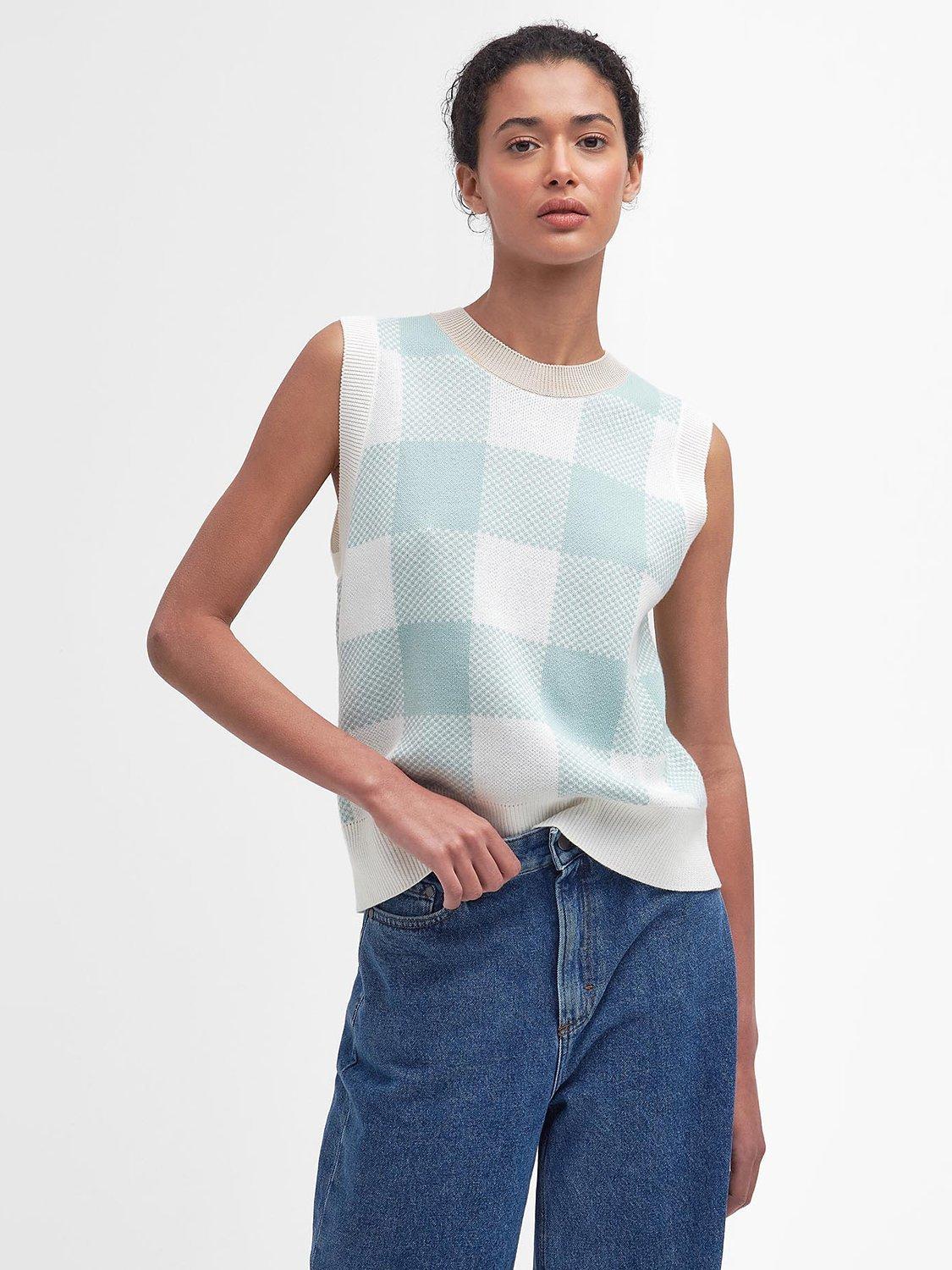 Barbour Abigail Check Knit Tank Top, Blue Haze