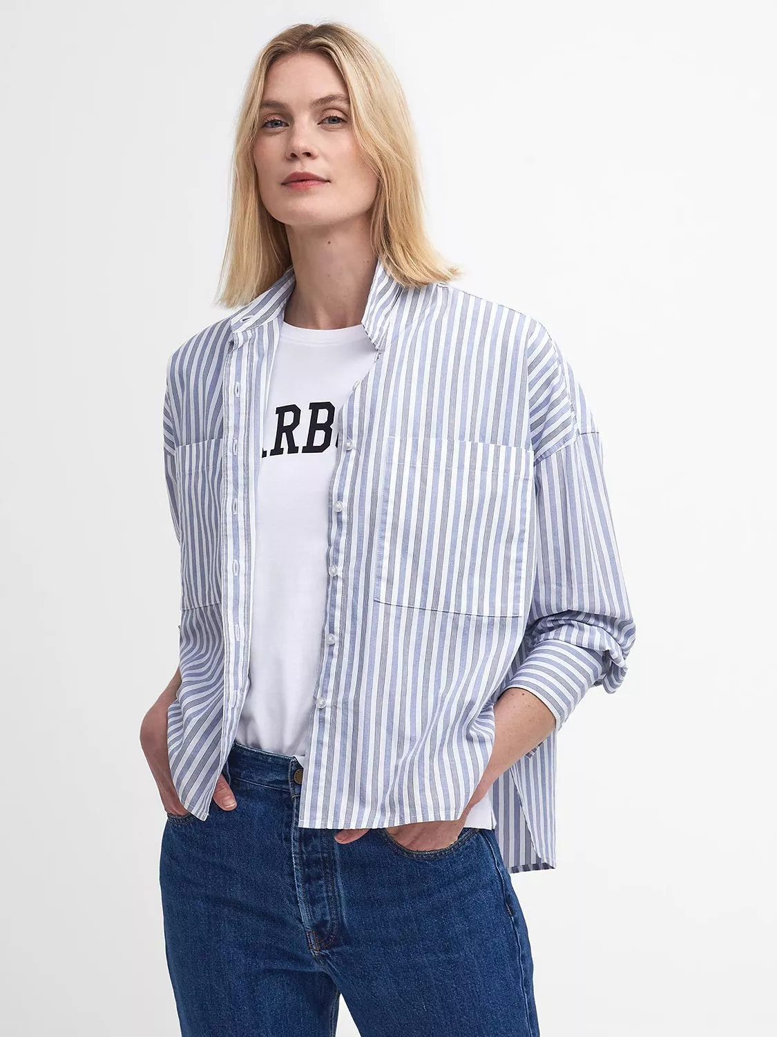 FRAME chambray & white striped print sweatshirt sale M