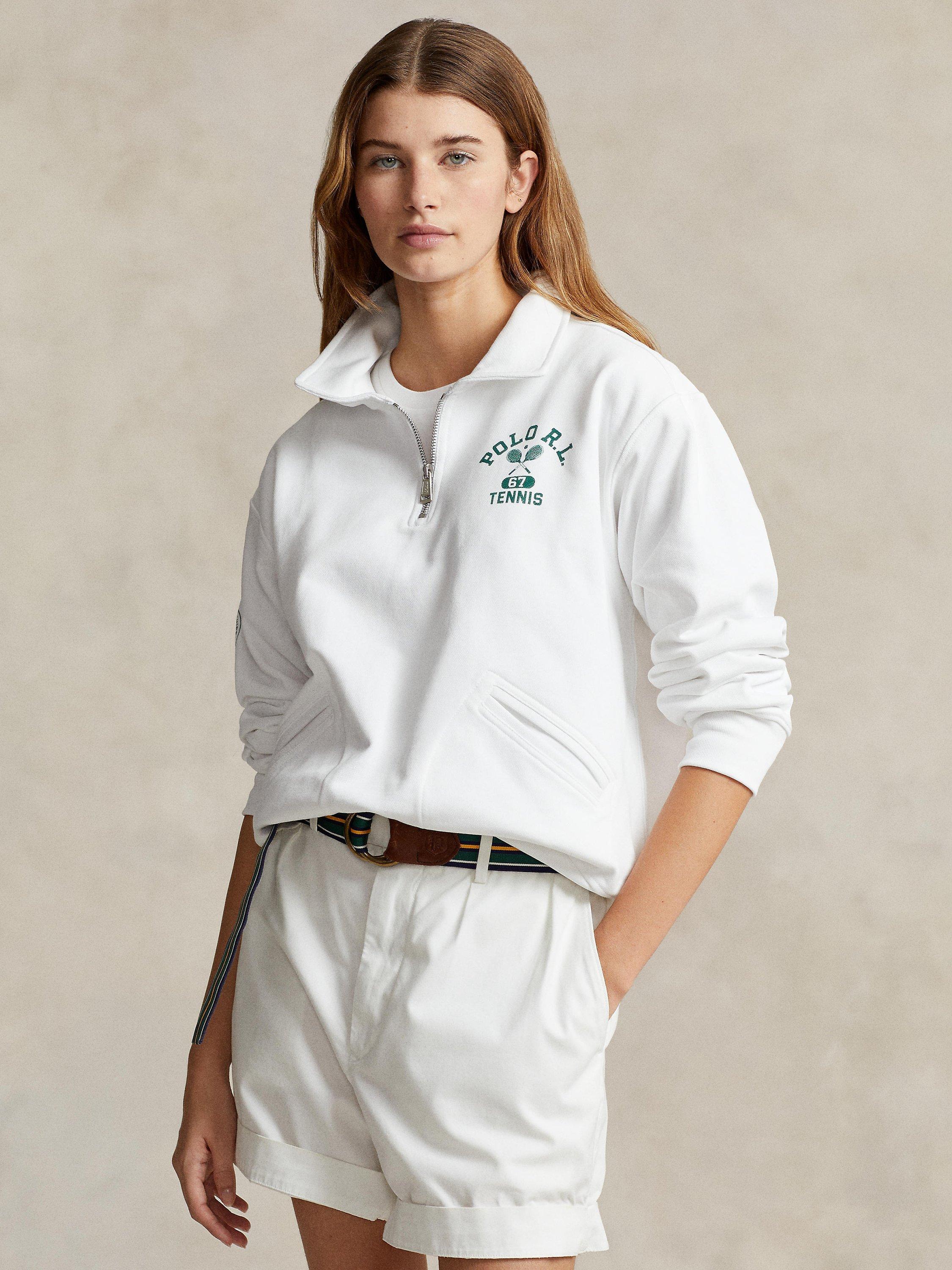 Polo Ralph Lauren Wimbledon Half Zip Fleece Sweatshirt, Ceramic White