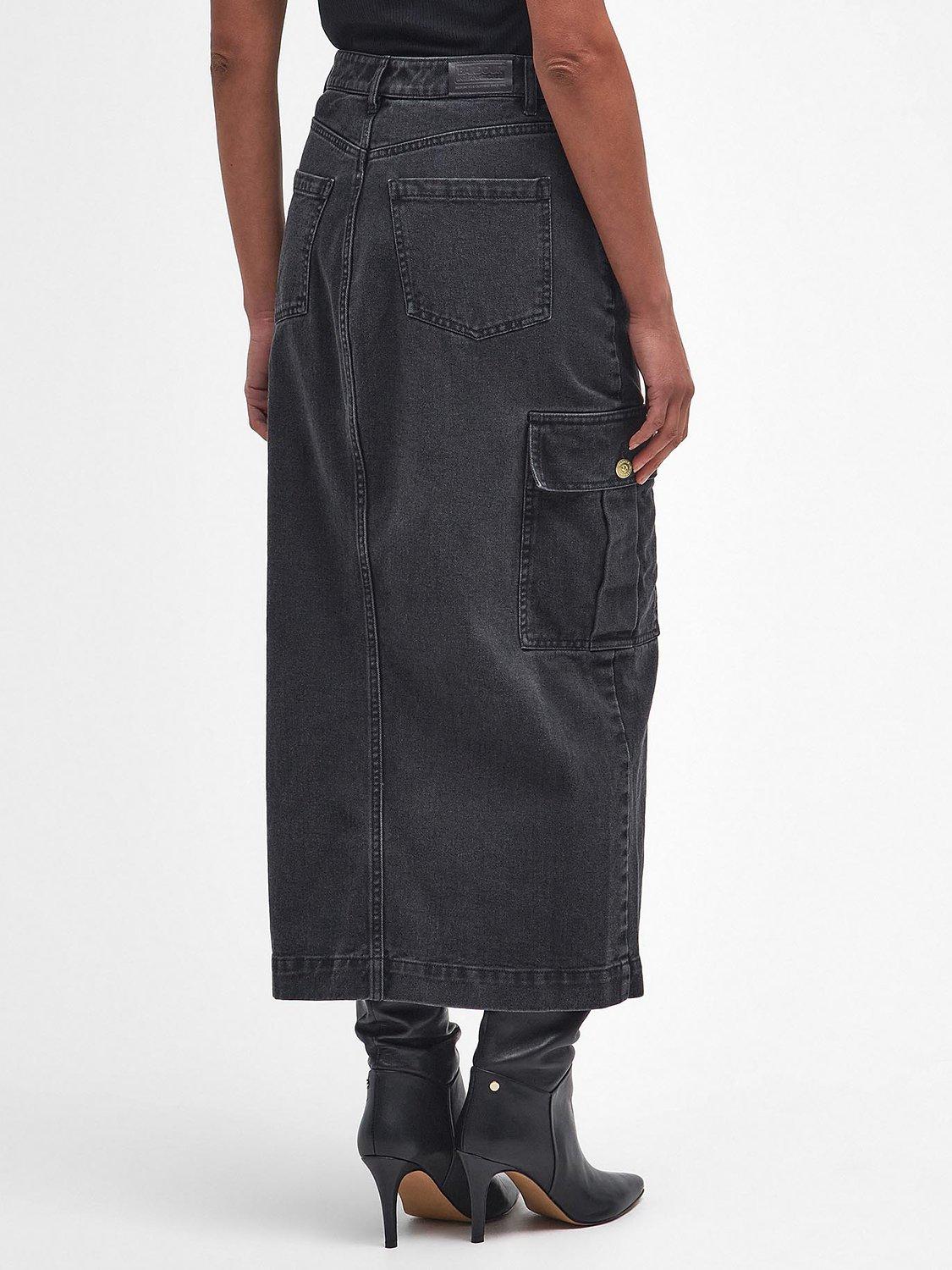 Barbour International Tamsin Denim Midi Skirt Washed Black