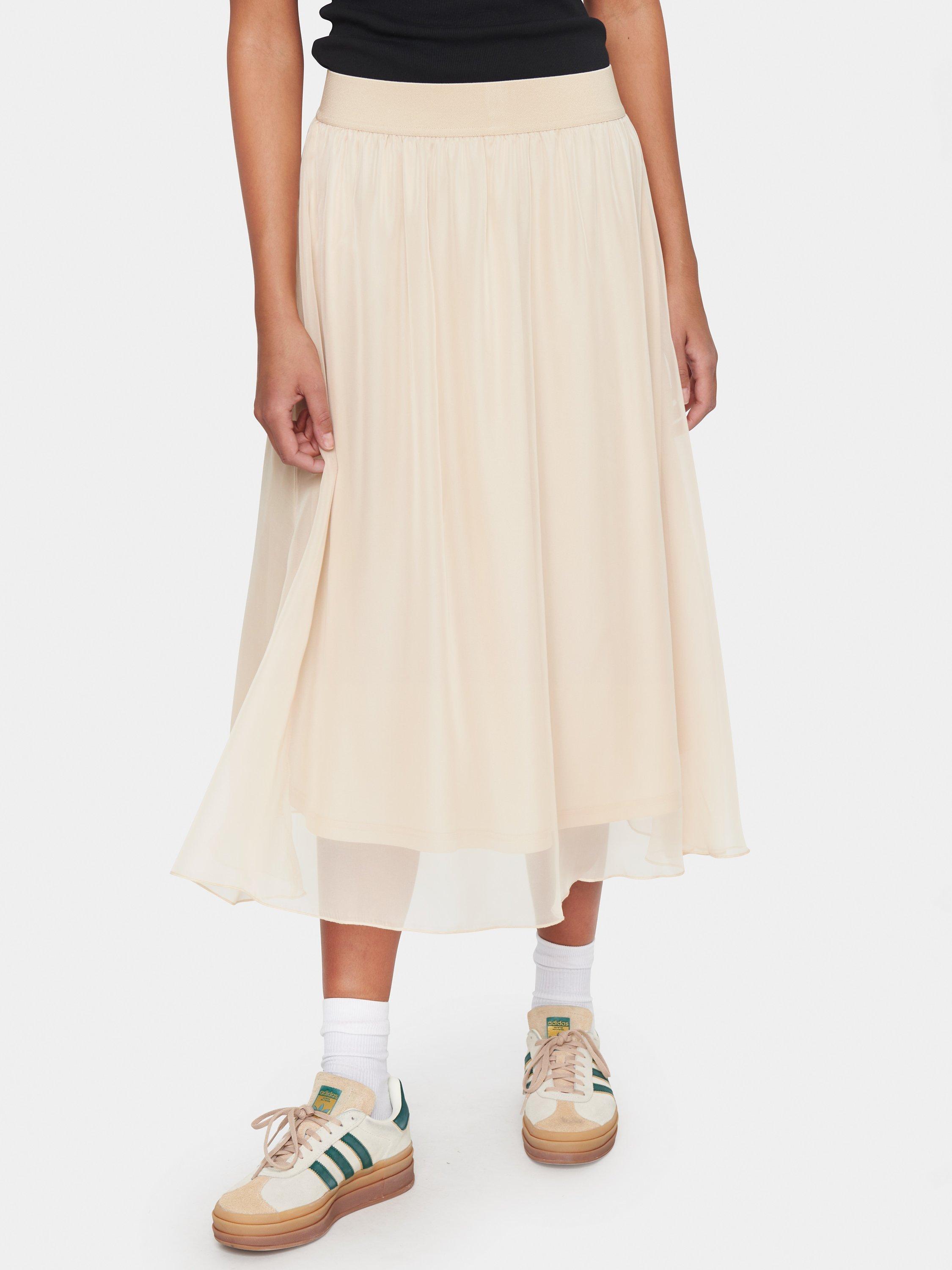 Product image 1 of 6, which shows Saint Tropez Coral Midi Chiffon Skirt, Creme, L