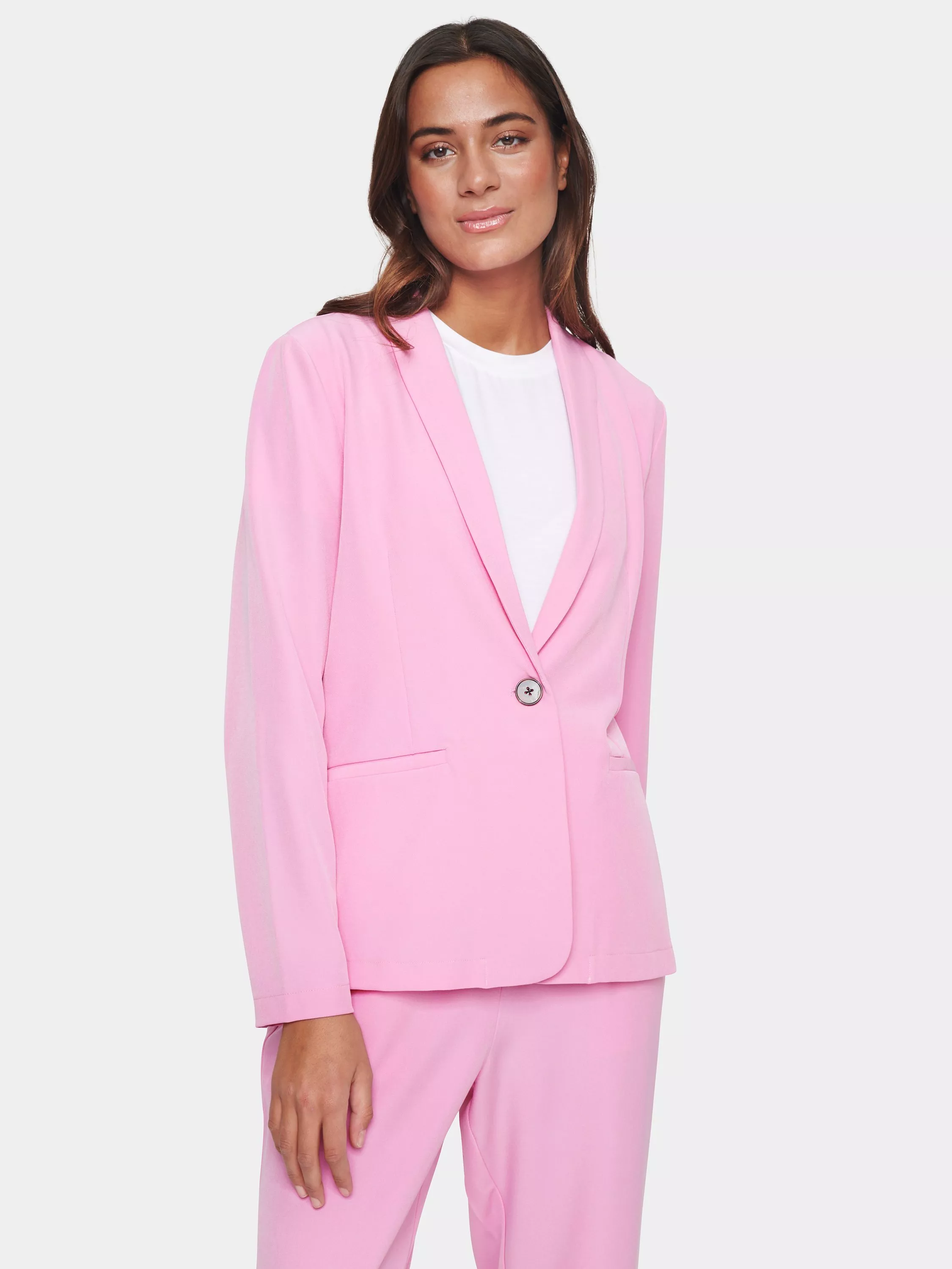 muguet stand collar midi coat（PINK） Saint Tropez Celest Shawl Collar Button Blazer, Fuchsia Pink