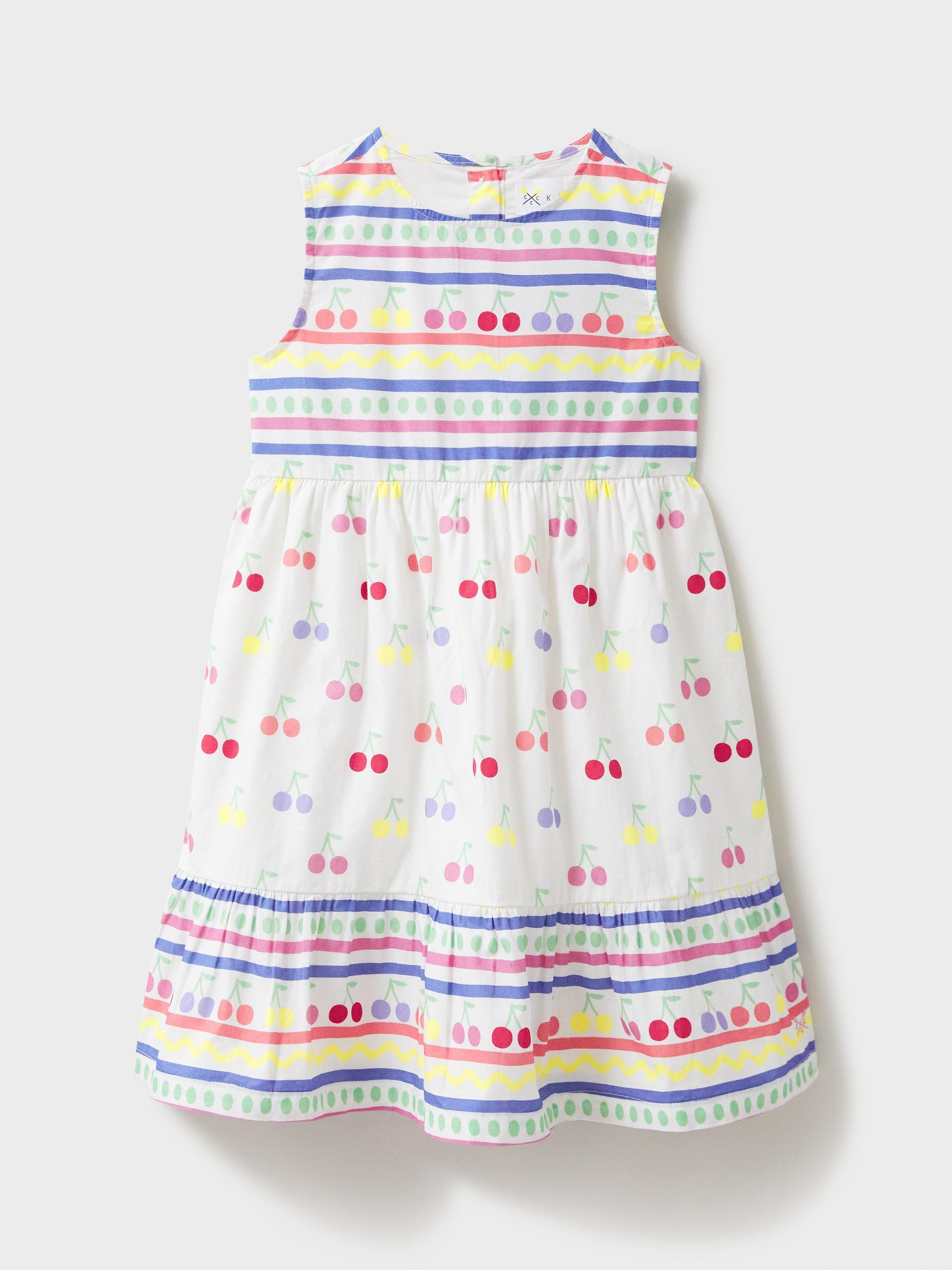 Crew Clothing Kids' Cotton Tiered Dress, Multi/White