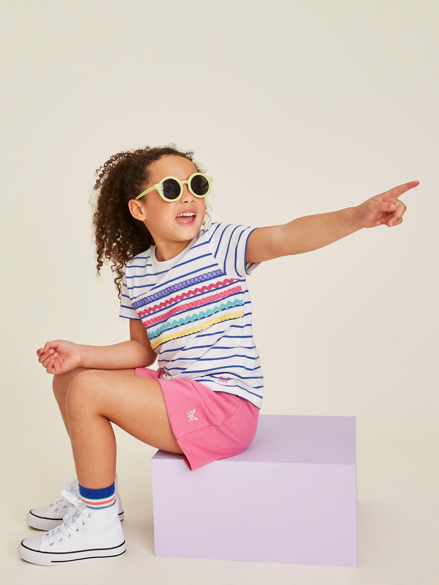 Product image 4 of 4, which shows Crew Clothing Kids' Mock Drawstring Jersey Shorts, Pack Of 2, Pink/Purple, 3-4 years