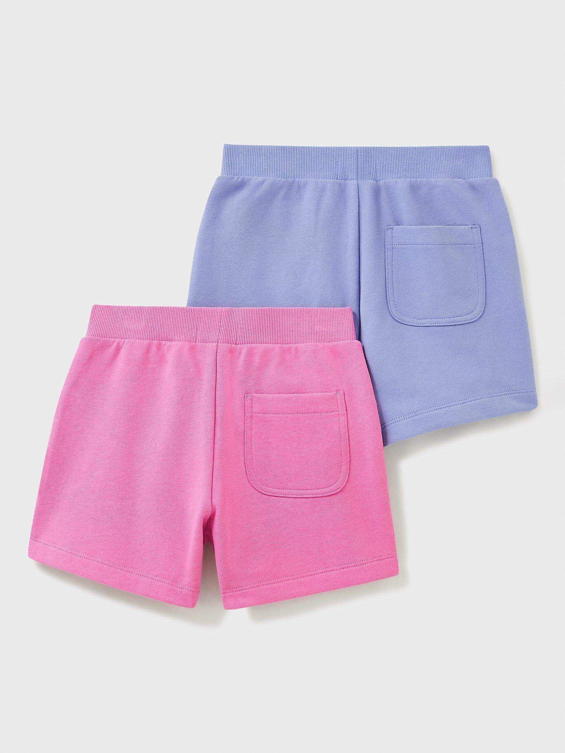 Product image 2 of 4, which shows Crew Clothing Kids' Mock Drawstring Jersey Shorts, Pack Of 2, Pink/Purple, 3-4 years