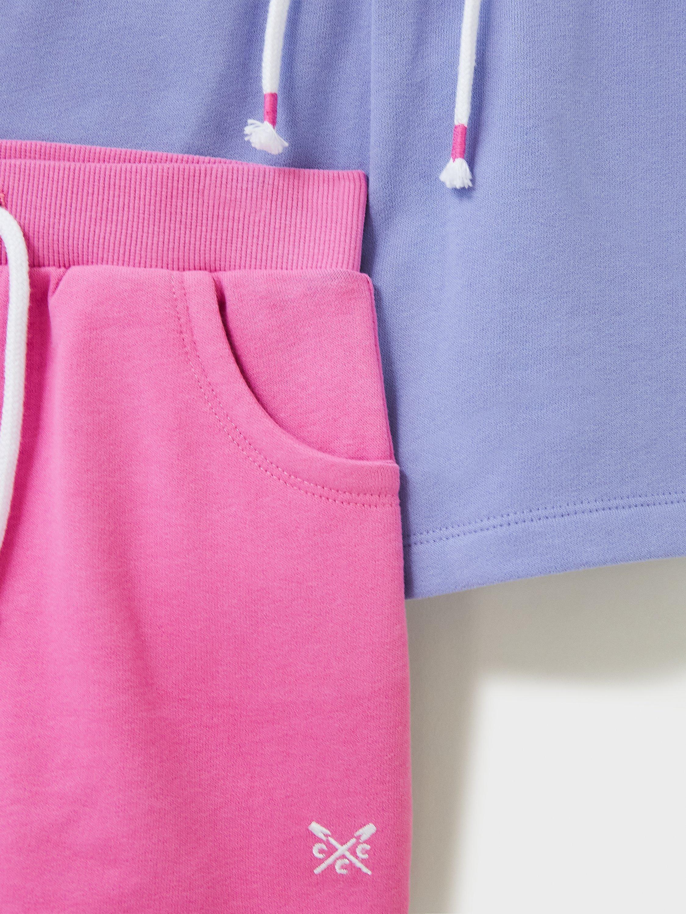 Product image 3 of 4, which shows Crew Clothing Kids' Mock Drawstring Jersey Shorts, Pack Of 2, Pink/Purple, 3-4 years