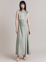 Ghost Maisie Sleeveless Satin Maxi Dress Dark Green