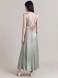 Ghost Aurelie Tie Back Satin Midiaxi Dress, Green