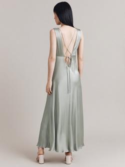 Ghost Aurelie Tie Back Satin Midiaxi Dress - view 2, Green