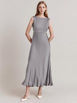 Ghost Aurelie Tie Back Satin Midiaxi Dress, Silver