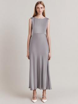 Ghost Aurelie Tie Back Satin Midiaxi Dress - view 2, Silver