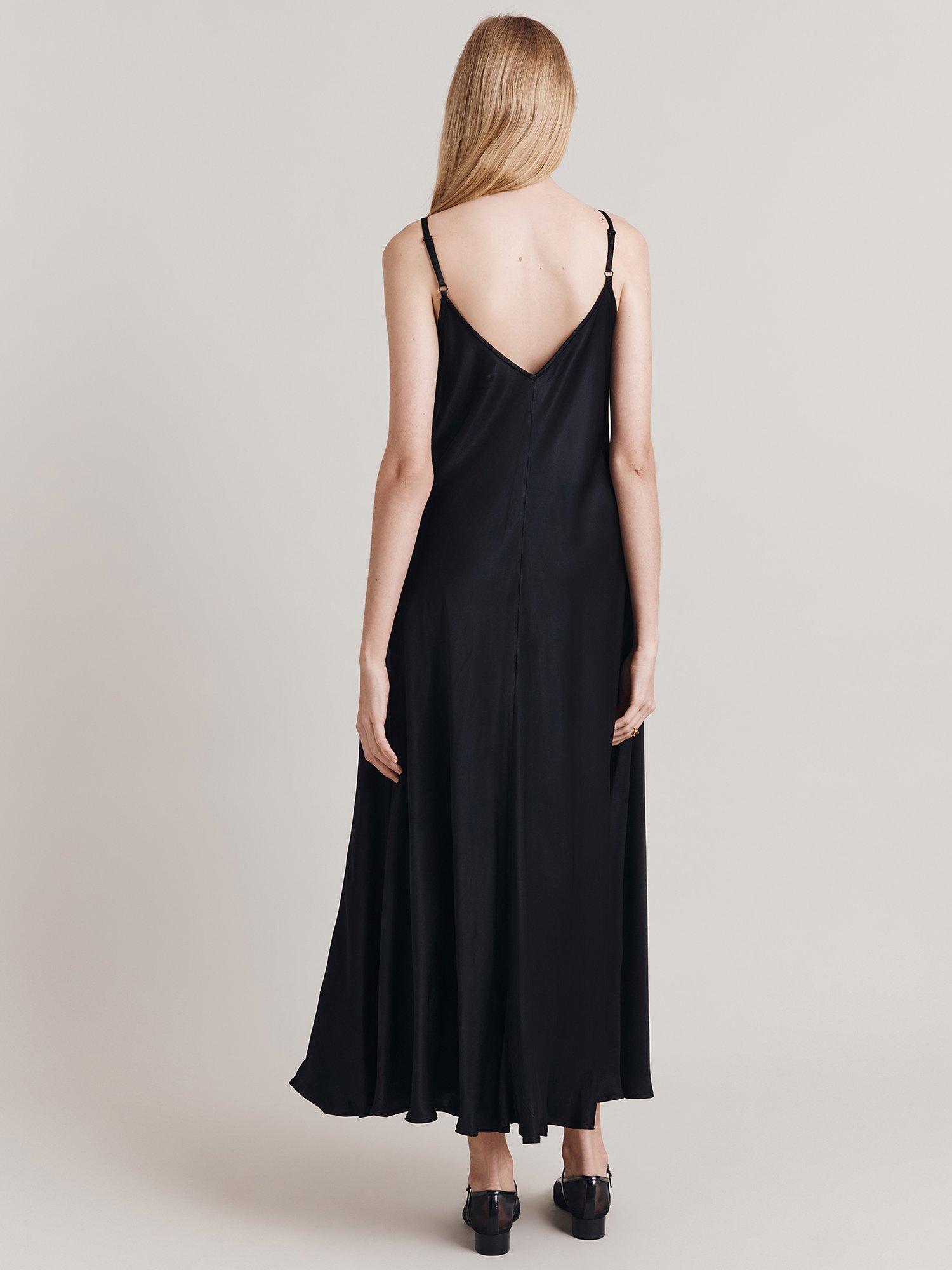 Product image 2 of 4, which shows Ghost Florrie A-Line Satin Slip Maxi Dress, Black, XS