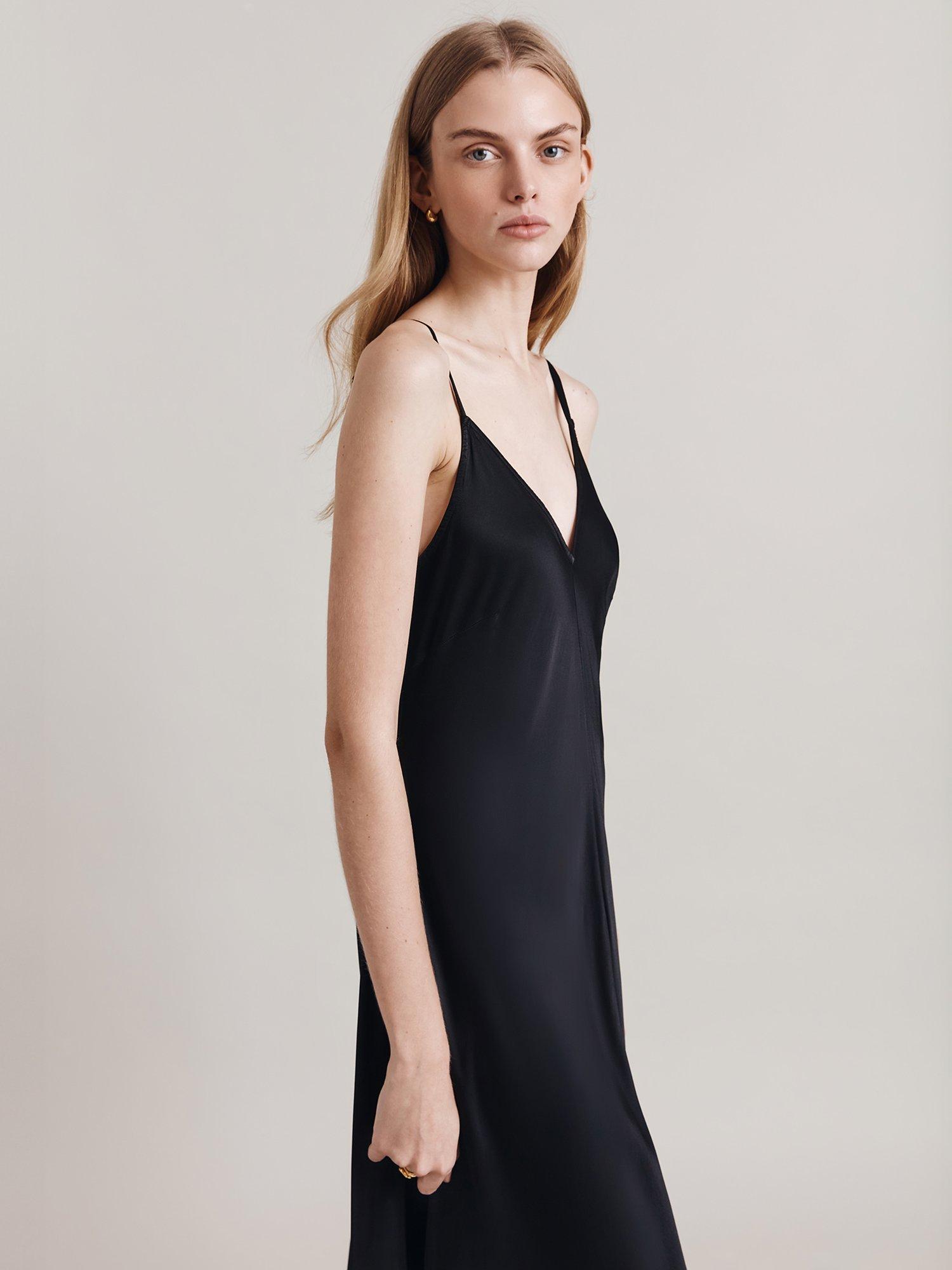 Product image 3 of 4, which shows Ghost Florrie A-Line Satin Slip Maxi Dress, Black, XS