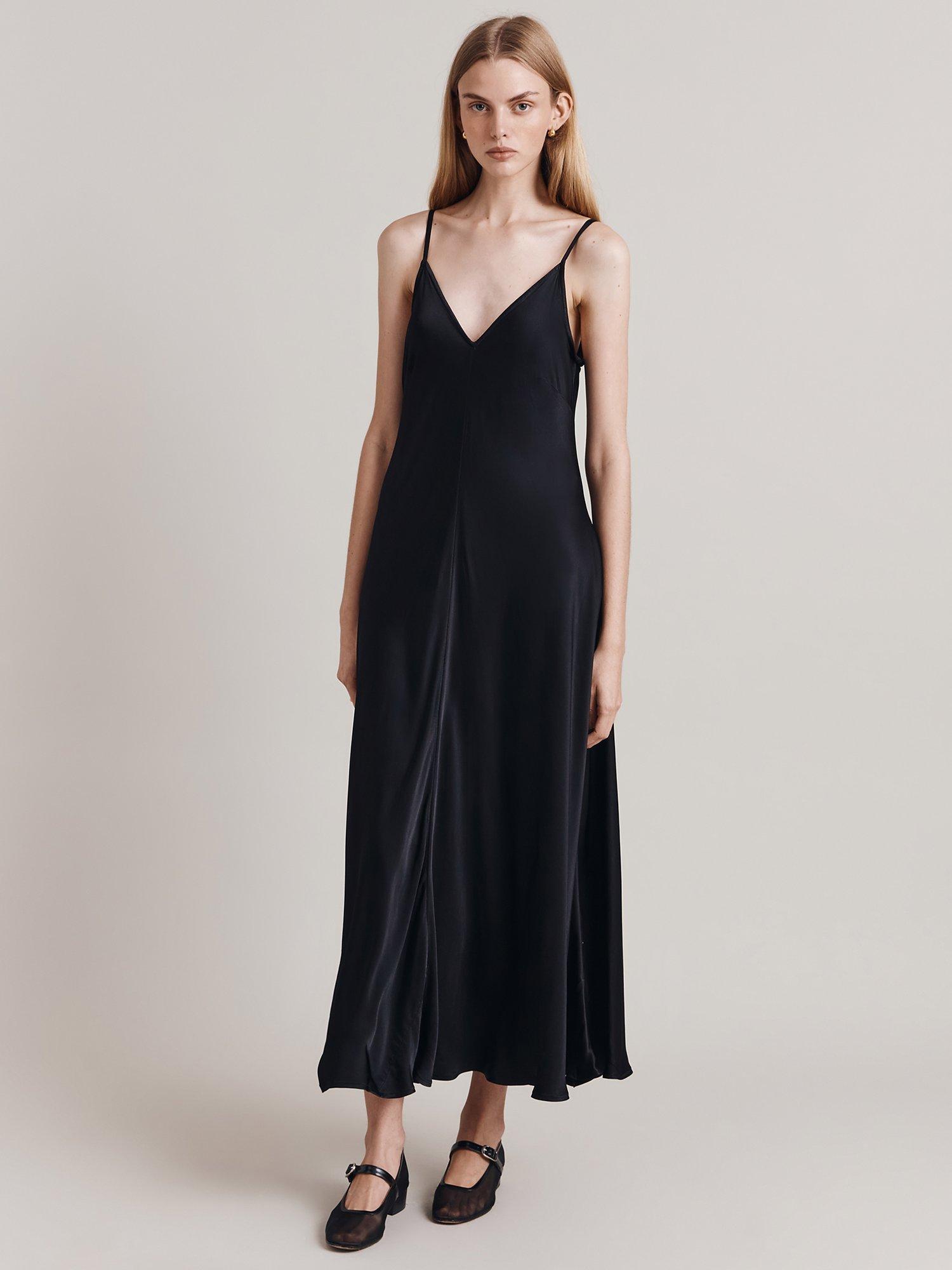 Product image 4 of 4, which shows Ghost Florrie A-Line Satin Slip Maxi Dress, Black, XS