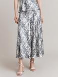 Ghost Diana Snake Print Bias Cut Satin Midi Skirt, White/Multi