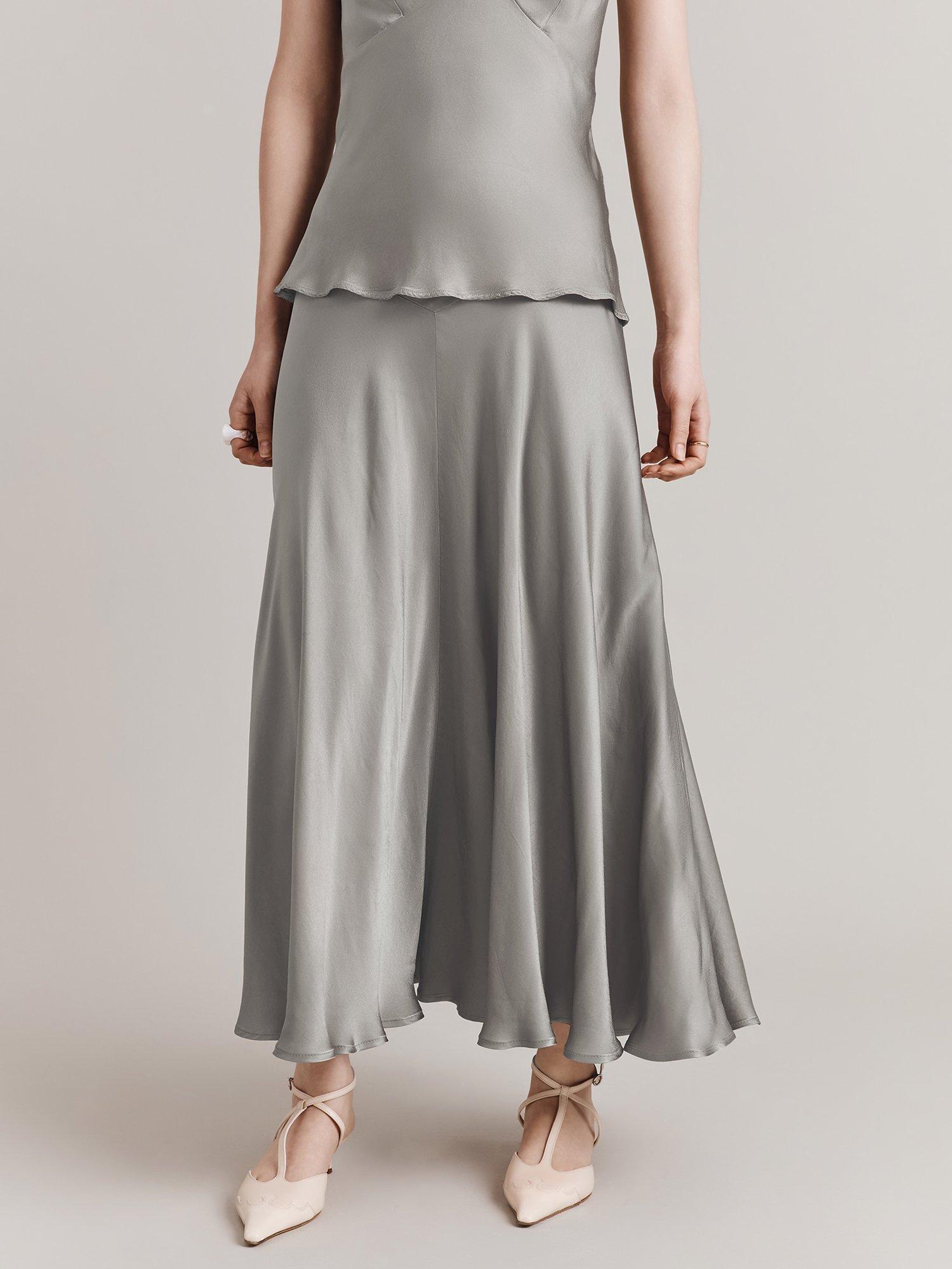 Ghost Diana Bias Cut Satin Maxi Skirt, Pale Slate