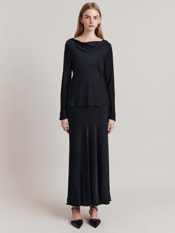 Ghost Jannae Bias Cut Satin Slip Maxi Skirt, Black