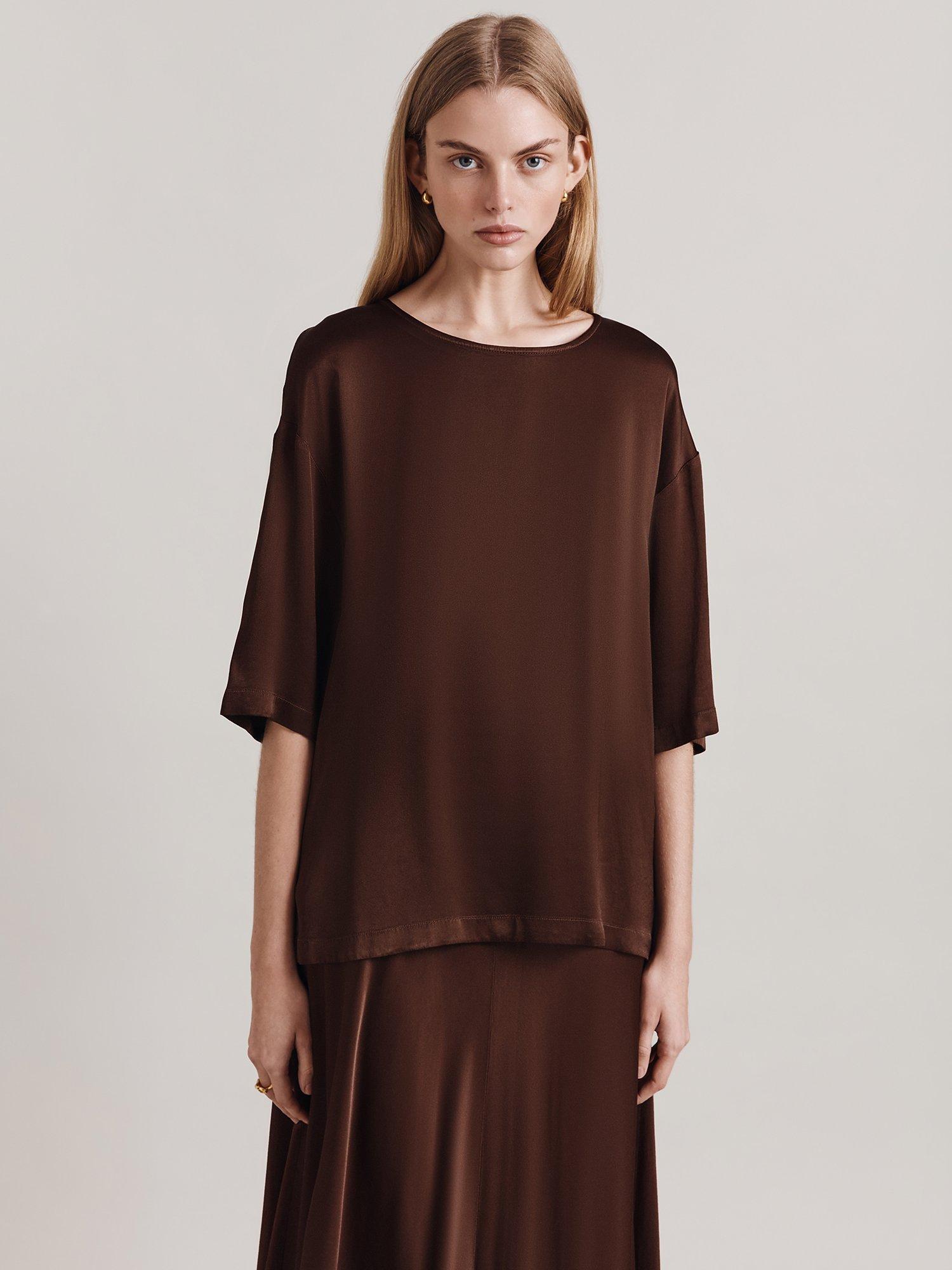 Ghost Cairo Relaxed Satin Top, Dark Brown