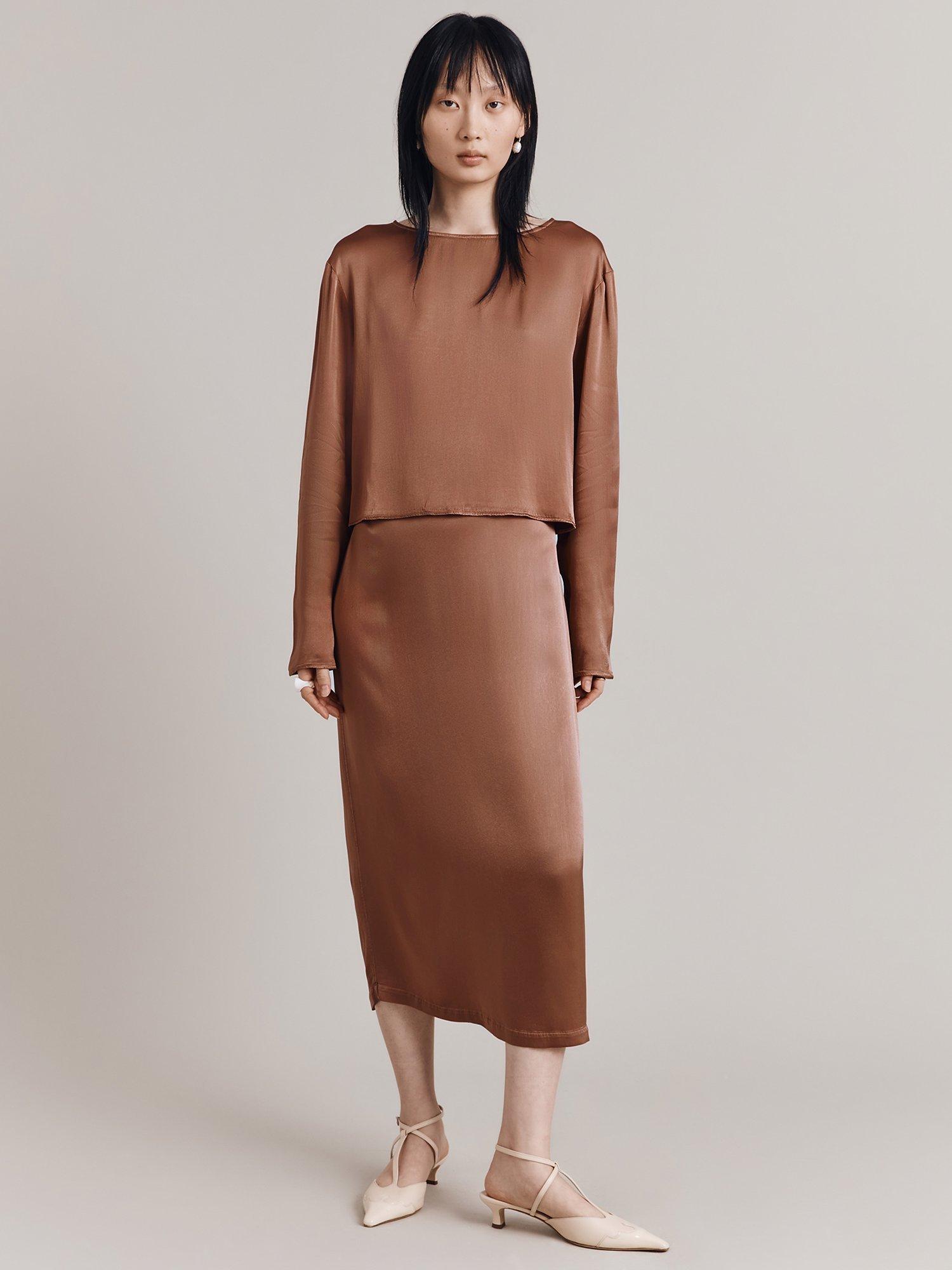Product image 2 of 3, which shows Ghost Evelyn Cropped Satin Top, Amber, XXL