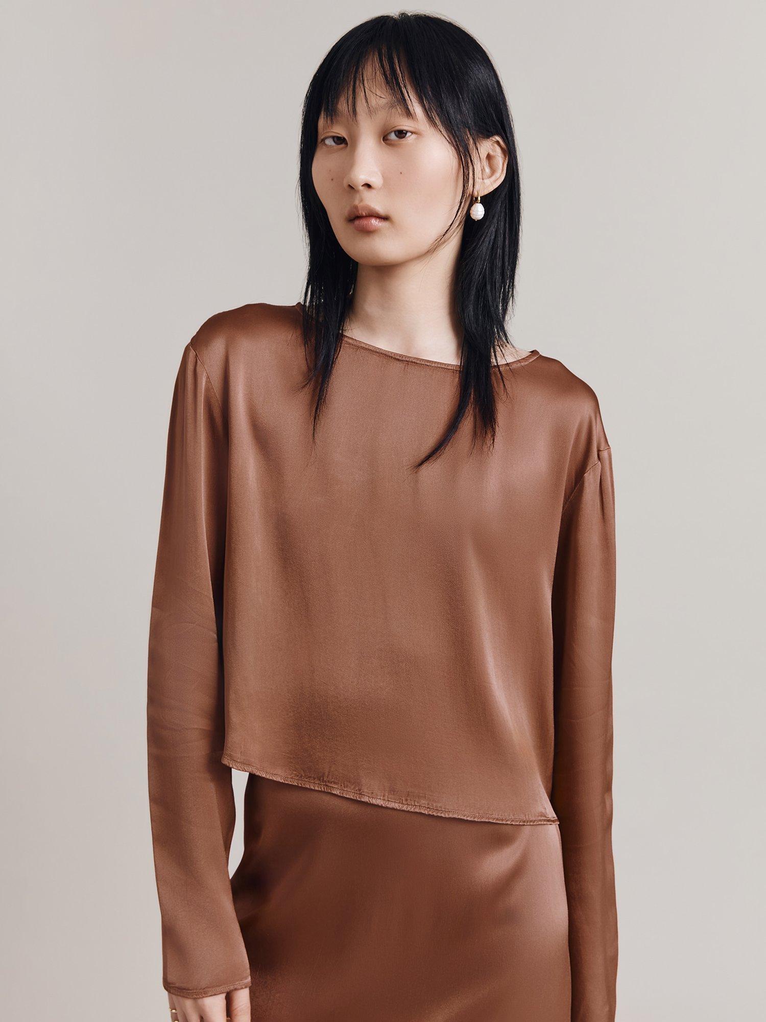 Product image 1 of 3, which shows Ghost Evelyn Cropped Satin Top, Amber, XXL