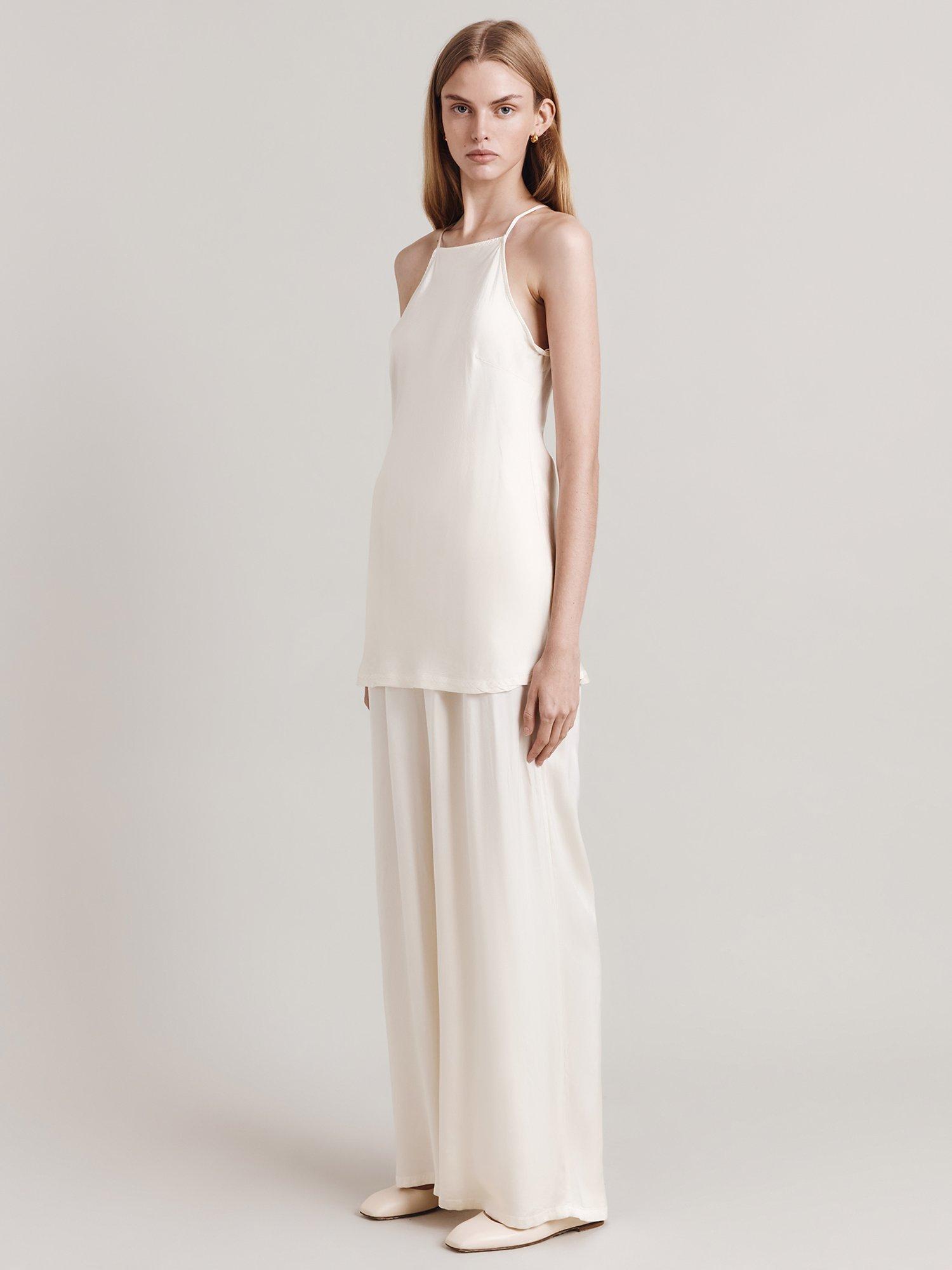 Product image 3 of 3, which shows Ghost Juliette Halterneck Satin Top, Ivory, XS