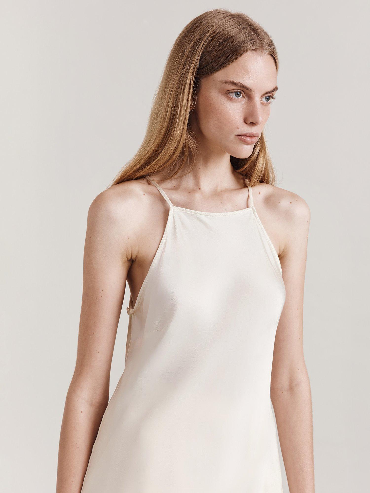 Product image 1 of 3, which shows Ghost Juliette Halterneck Satin Top, Ivory, XS