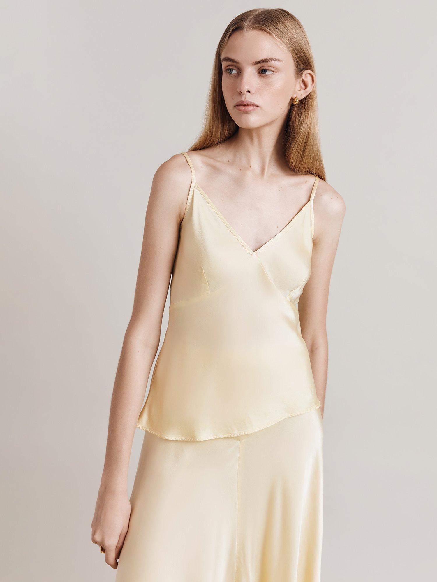 Ghost Kayla Bias Cut Satin Cami Top, Lemon, XS