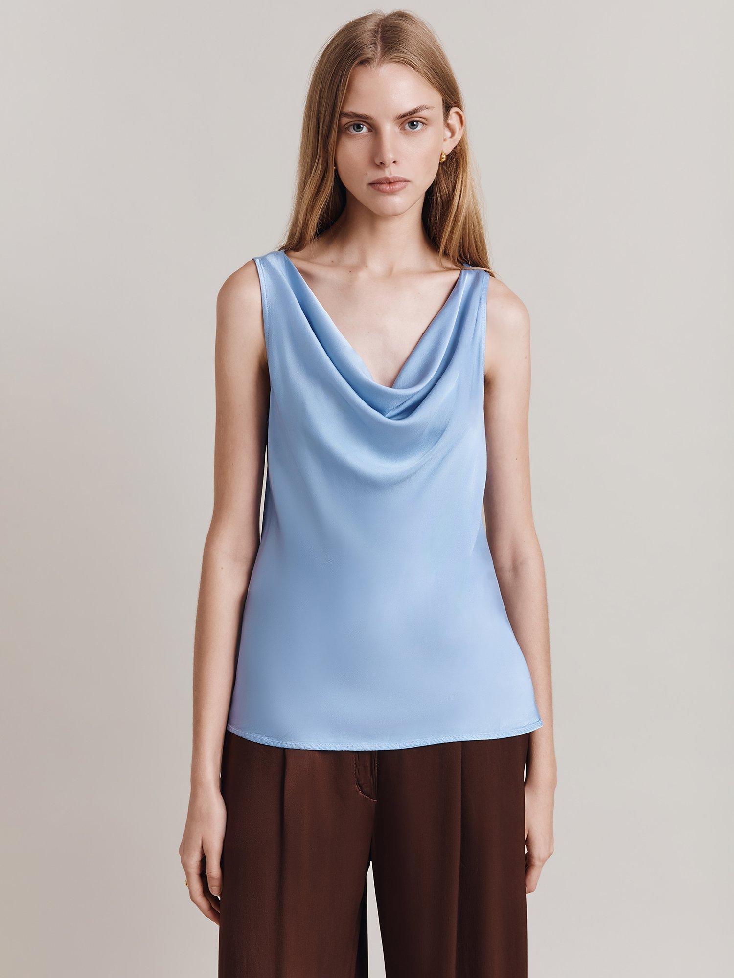 Ghost Riley Cowl Neck Sleeveless Satin Top, Vista Blue