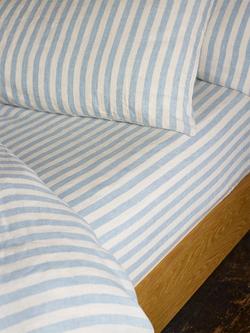 Piglet in Bed Pembroke Stripe Linen Fitted Sheet, Coastal Blue