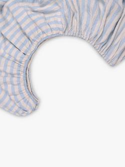 Piglet in Bed Pembroke Stripe Linen Fitted Sheet - view 2, Coastal Blue