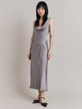 Ghost Alice Bias Cut Satin Midi Slip Dress, Silver