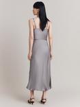 Ghost Alice Bias Cut Satin Midi Slip Dress, Silver