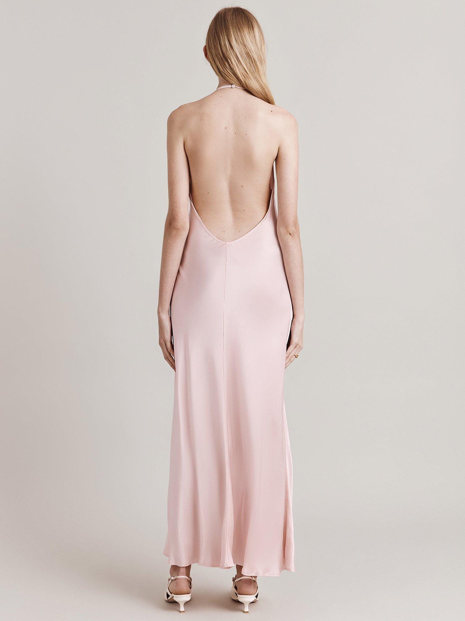 Ghost Chloe Halterneck Satin Maxi Dress, Pink, L