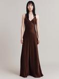 Ghost Eden Slip Maxi Satin Dress, Dark Brown