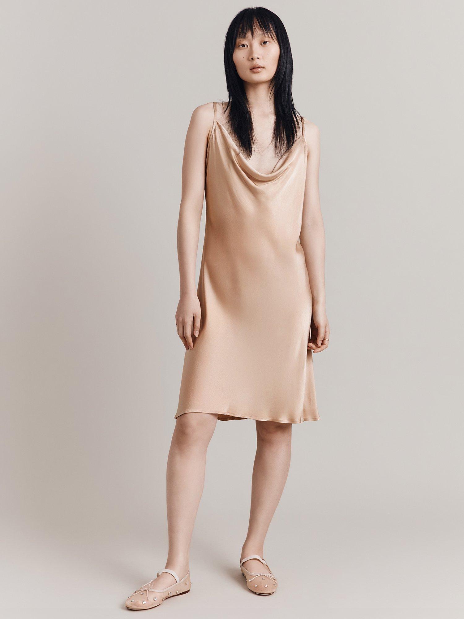 Ghost Hazel Cowl Neck Satin Slip Mini Dress Champagne