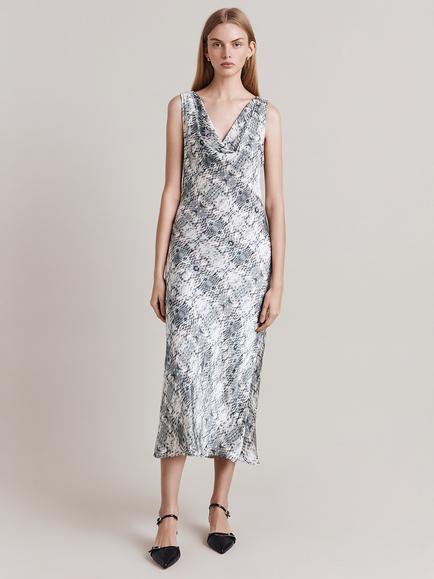 Ghost Olive Slip Midi Dress, Blue Snake, Blue Snake