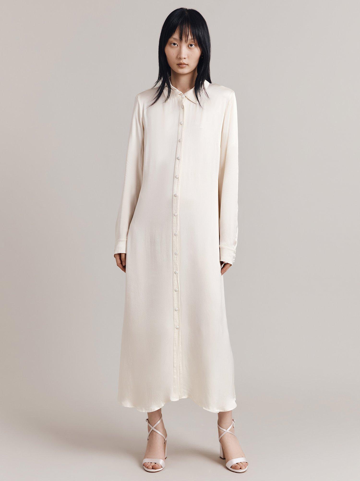 Ghost Thea Satin Maxi Shirt Dress