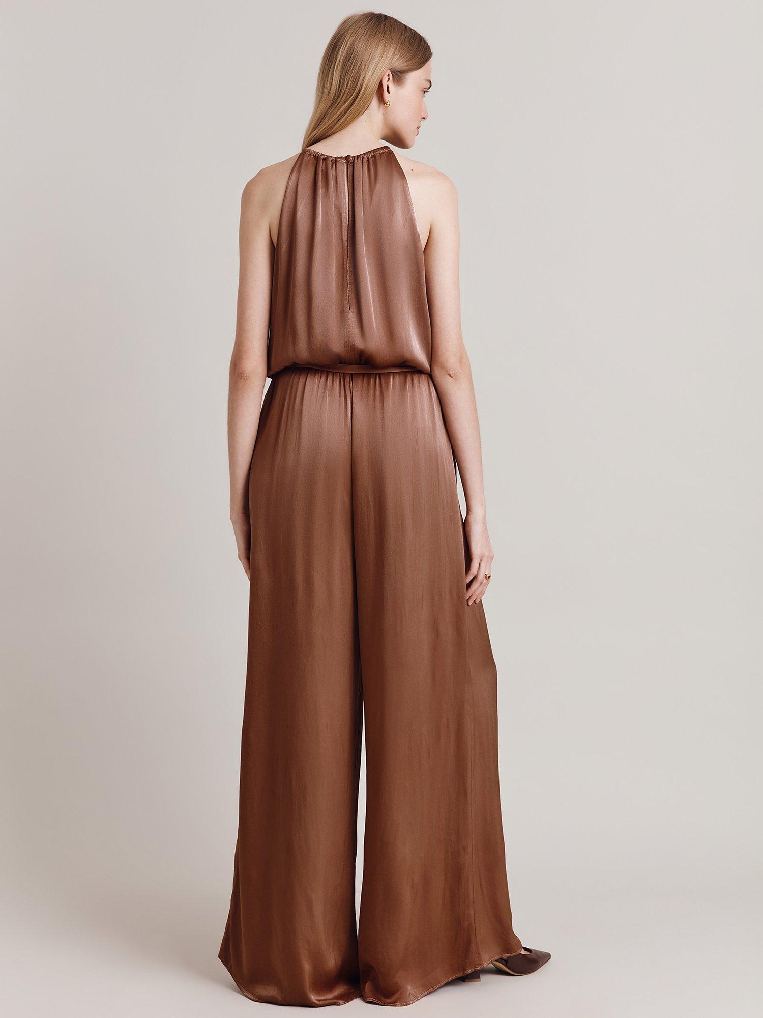 Product image 2 of 4, which shows Ghost Elsie Wide Leg Satin Jumpsuit, Amber, XS