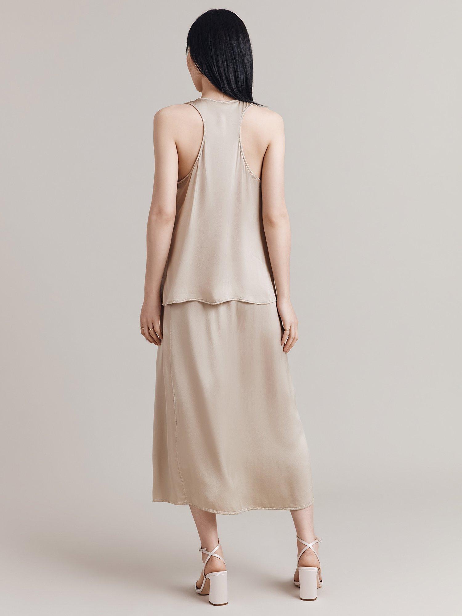 Product image 2 of 3, which shows Ghost Aleya Faux Wrap Satin Midi Skirt, Light Putty, L
