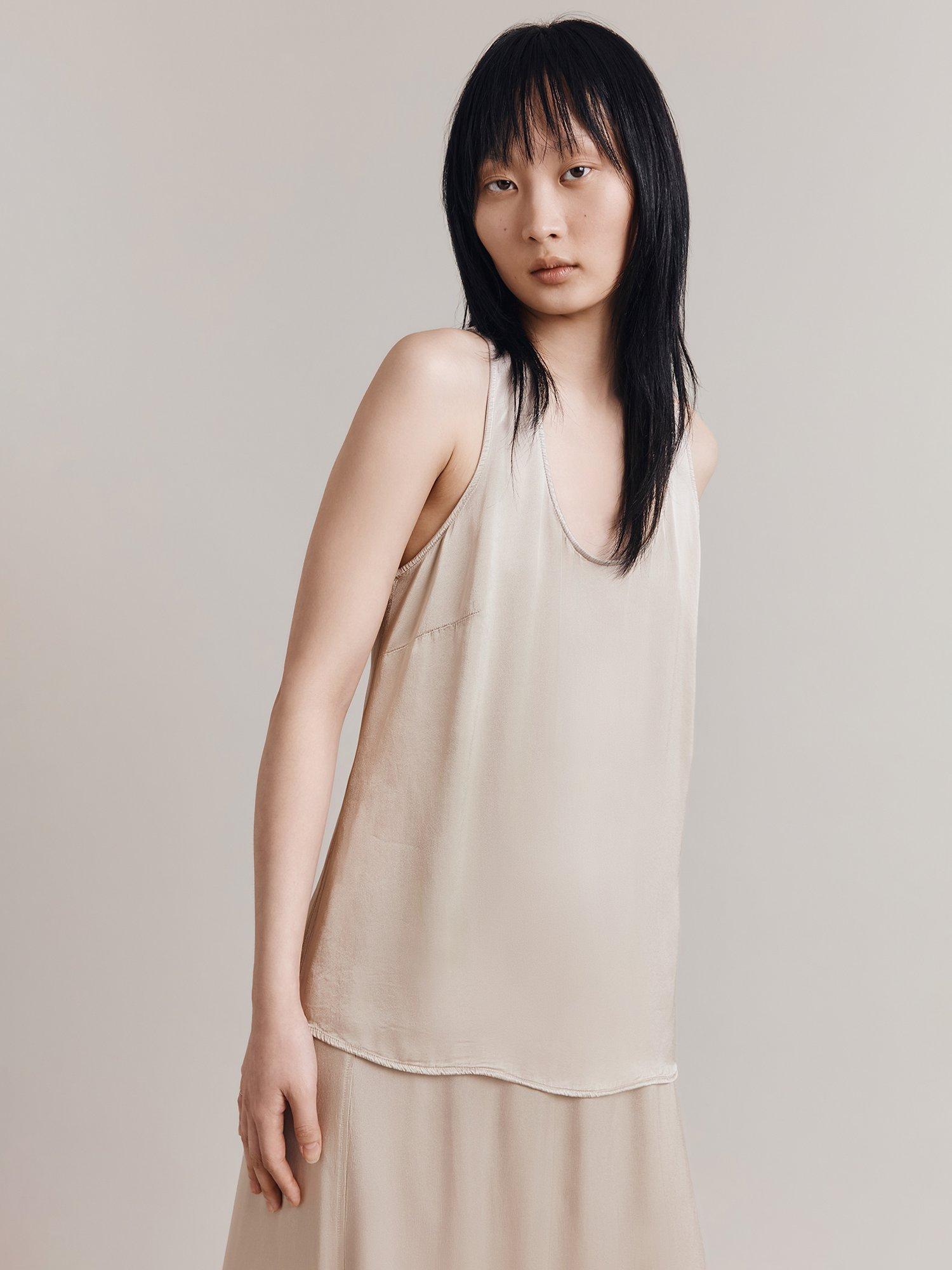 Ghost Sade Sleeveless Scoop Neck Satin Top, Light Putty